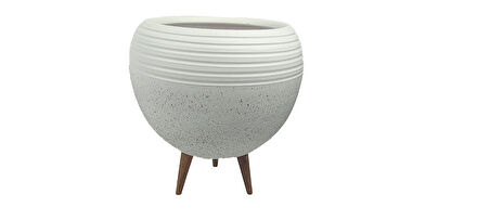 Ev Dekorasyon  Beyaz Granit Küp Saksı Saksılık Salon Çiçeklik Büyük Boy 3 Ayaklı